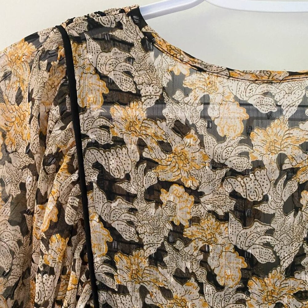 Free People Free Swinging Metallic Thread Floral Print Chiffon Mini Dress - Picture 7 of 9